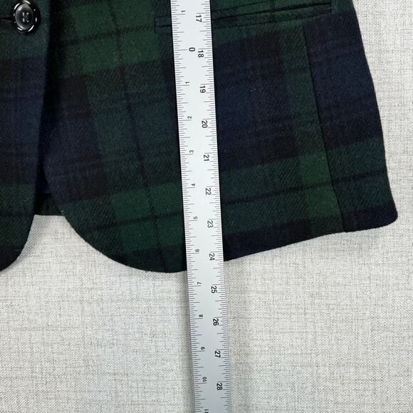 Liz Claiborne Black Watch Plaid Wool Blazer Jacket Womens M Blue Green 2 Button - Picture 5 of 10